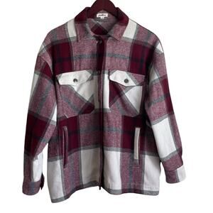 GeeGee Women Shcacket M Maroon Plaid Utility Casual Warm Cozy Western‎ Cowgirl